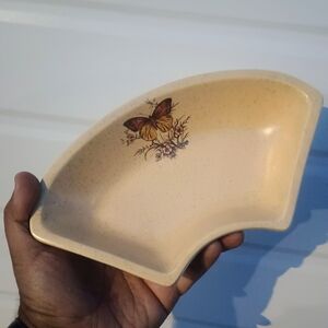 Butterfly Design Beige Ceramic Dish X3
